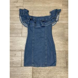 Guess Rosaleeah Ruffled Off-The-Shoulder Denim Dress
